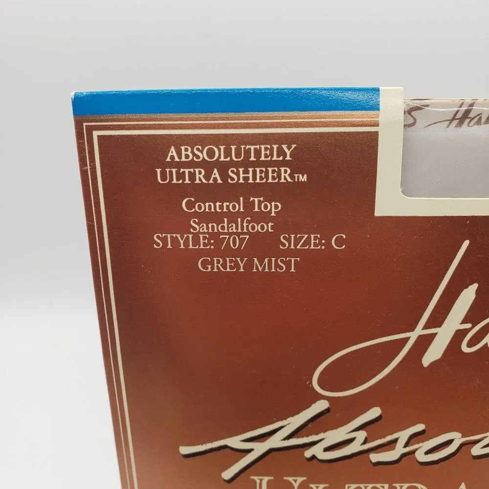 HANES‎ Absolutely ULTRA SHEER Pantyhose Control Top Size C  Grey Mist Vintage